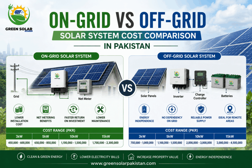 On-Grid vs Off-Grid Solar System Cost Comparison in Pakistan